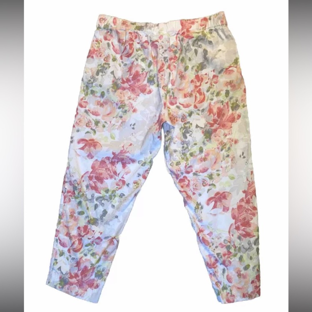 J. Jill Linen Stretch Floral Crop Pants Mid Rise Tapered Leg Pull-on women’s S￼ - Picture 7 of 7